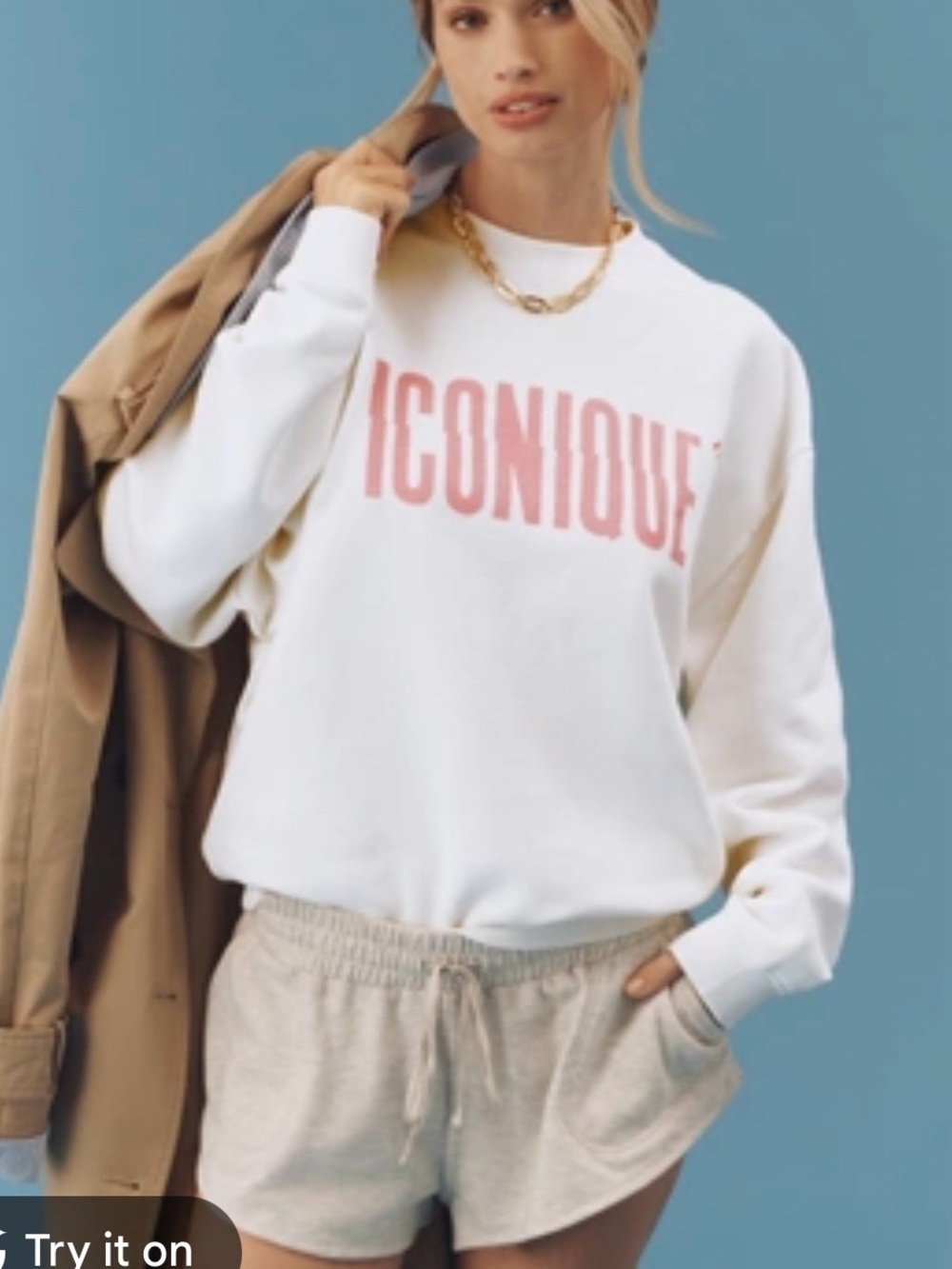 Clare V White Sweatshirt with Pink Logo